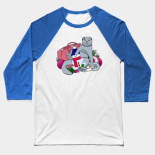 Cute cat congratulates Merry Christmas and New Year Baseball T-Shirt